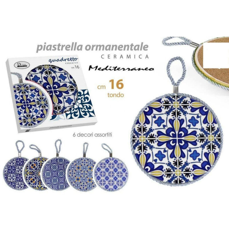 foto del prodotto trade shop traesio kaela quadro quadretto piastrella ornamentale in ceramica tondo 16 cm 6 decori 730689 