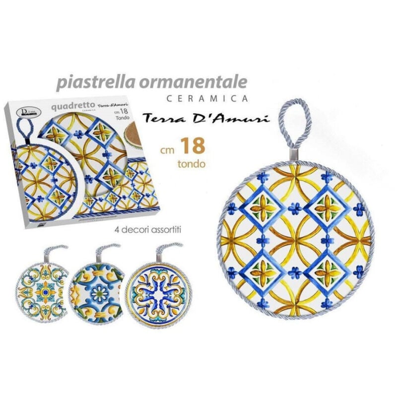 foto del prodotto trade shop traesio kaela quadro quadretto tonda 18cm ceramica terra d amuri con cordino decori ass. 816543 