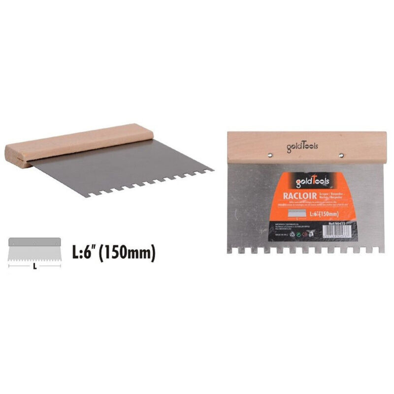 foto del prodotto trade shop traesio kaela raschietto spatola dentato acciaio impugnatura legno 6 150 mm ferramenta 90473 