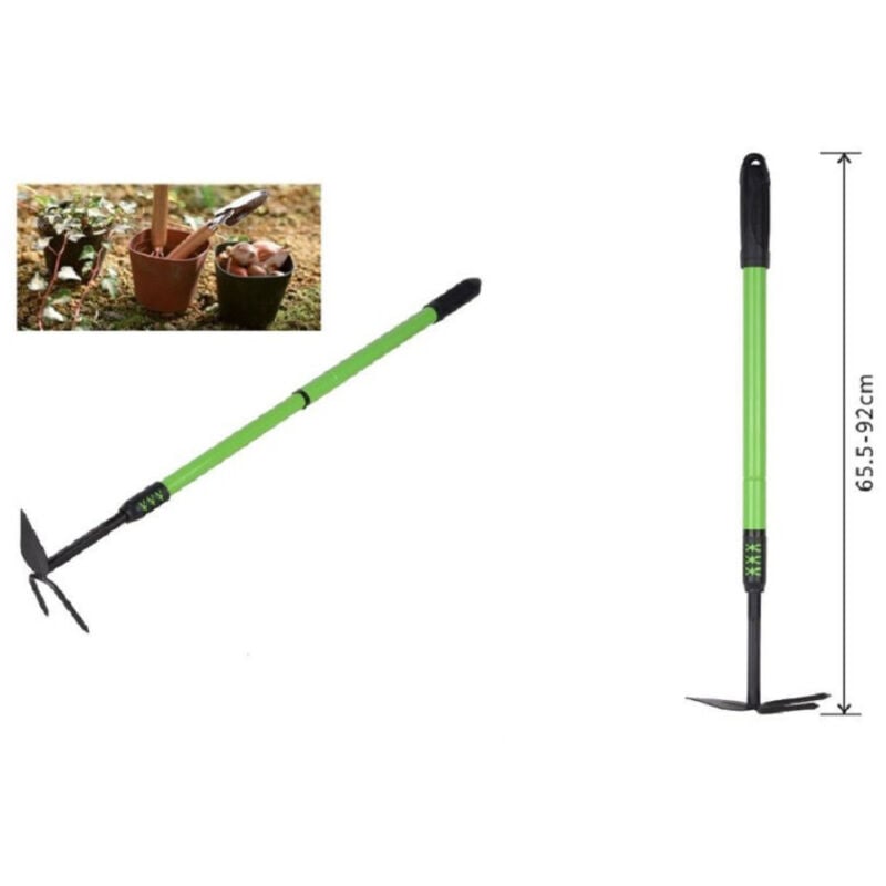 foto del prodotto trade shop traesio kaela rastrello a punta con bidente manico allungabile attrezzo giardino 65.5 92cm 90074 