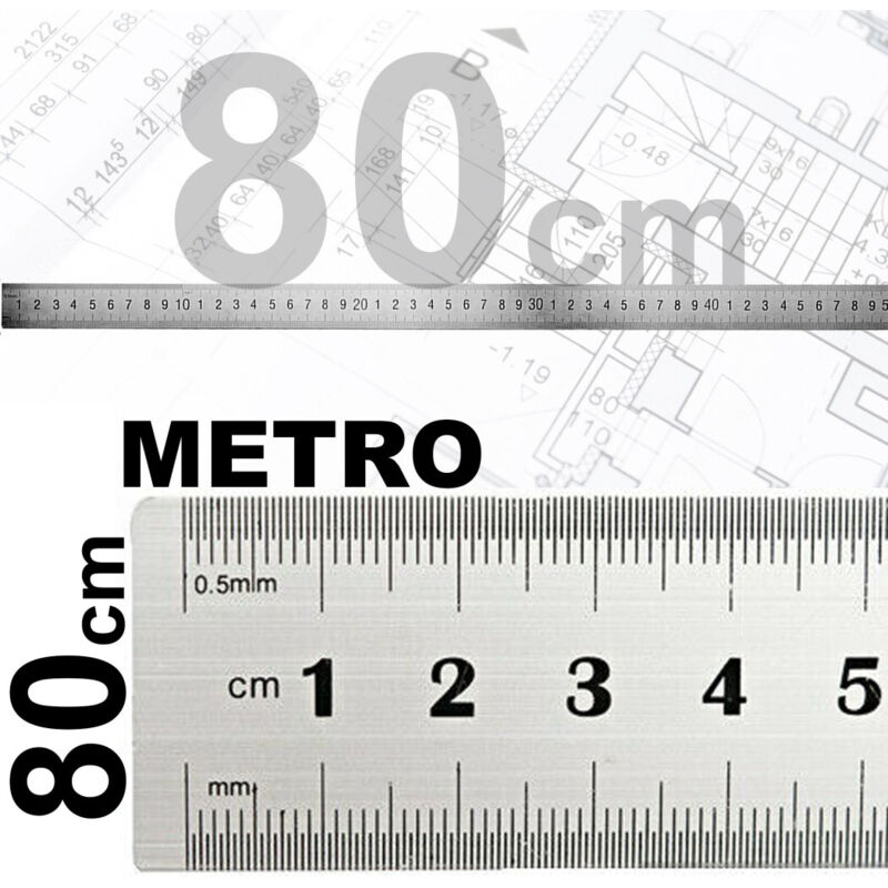 foto del prodotto trade shop traesio kaela righello metro 1mm a 80cm metallo acciaio riga multifunzione segnatura cm inch 