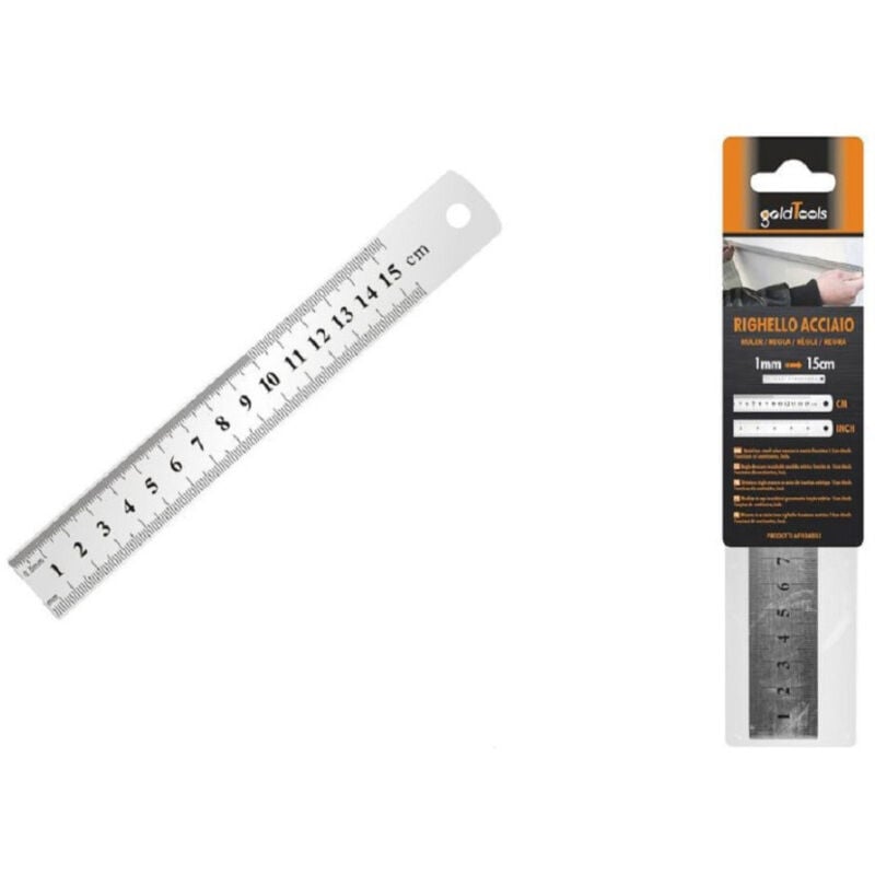 foto del prodotto trade shop traesio kaela righello metro in acciaio inox metallo 1mm a 15cm riga segnatura cm inch 97761 