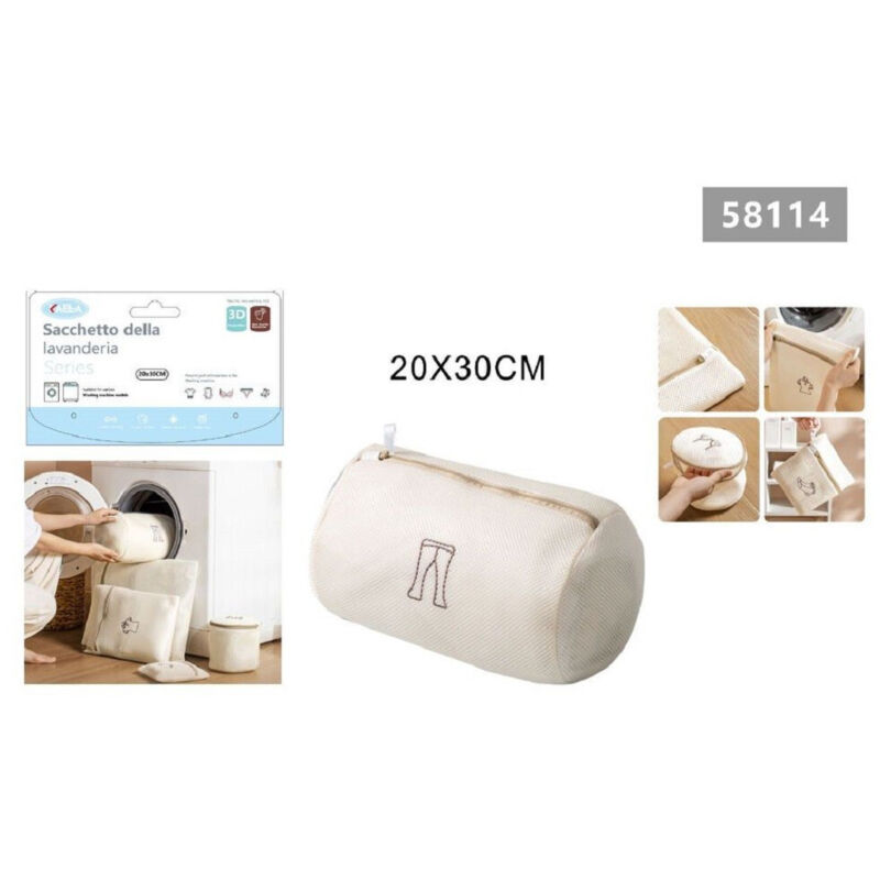 foto del prodotto trade shop traesio kaela sacchetto lavatrice beige borsa biancheria lavaggio a rete intimo 20x30cm 58114 
