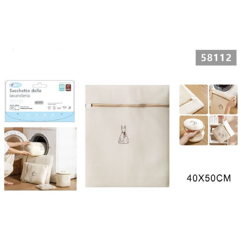 foto del prodotto trade shop traesio kaela sacchetto lavatrice beige borsa biancheria vestiti lavaggio a rete 40x50cm 58112 