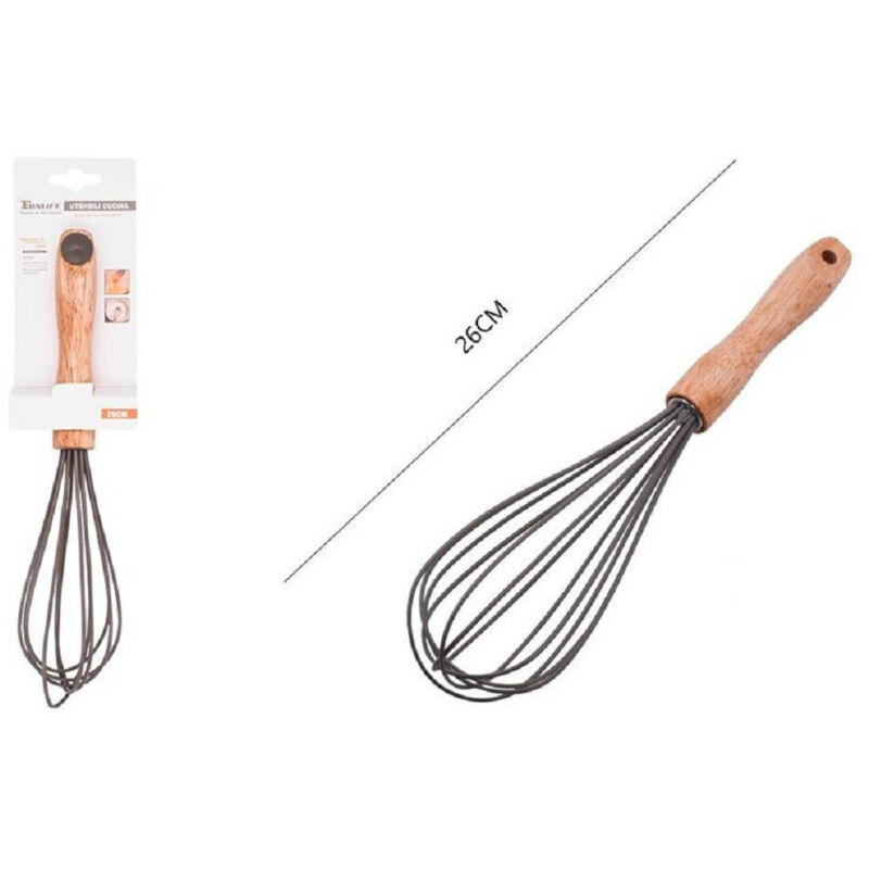foto del prodotto trade shop traesio kaela sbattiuova frusta 10 sbatti uova in silicone manico legno 26 cm da cucina 50739 
