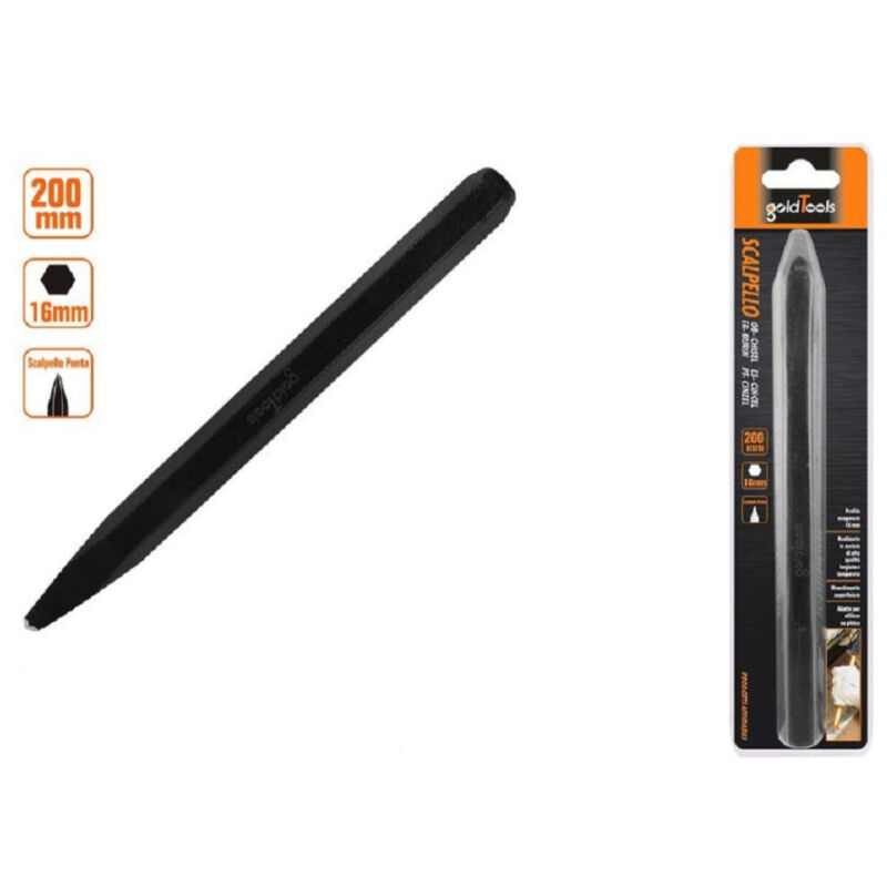 foto del prodotto trade shop traesio kaela scalpello a punta attacco esagonale in acciaio 200x16mm utilizzo su pietra 57019 