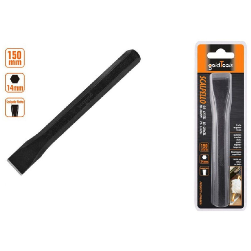 foto del prodotto trade shop traesio kaela scalpello piatto attacco esagonale in acciaio 150x14mm utilizzo su pietra 57014 