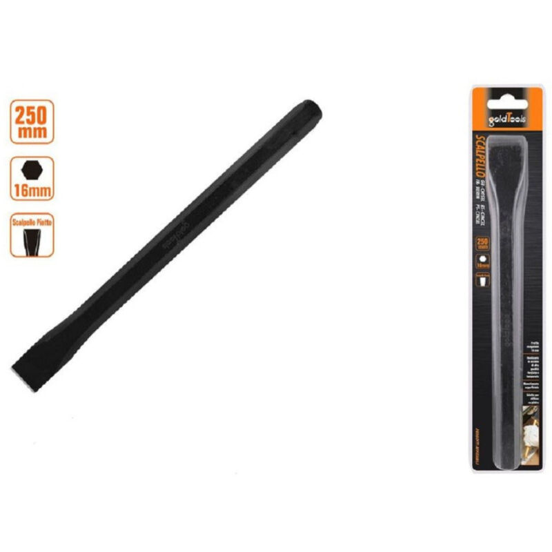 foto del prodotto trade shop traesio kaela scalpello piatto attacco esagonale in acciaio 250x16 mm utilizzo su pietra 57016 