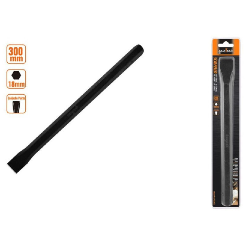 foto del prodotto trade shop traesio kaela scalpello piatto attacco esagonale in acciaio 300x18 mm utilizzo su pietra 57017 