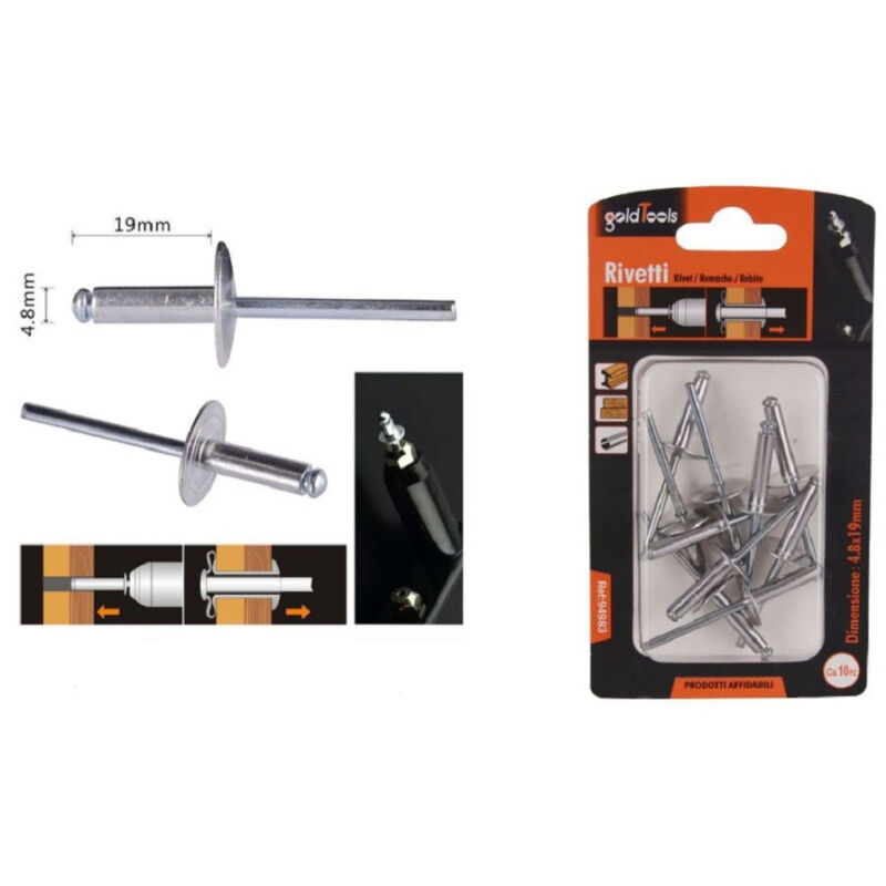 foto del prodotto trade shop traesio kaela set 10 pezzi rivetti rivetto 4.8x19 mm accessori per bricolage ferramenta 94983 