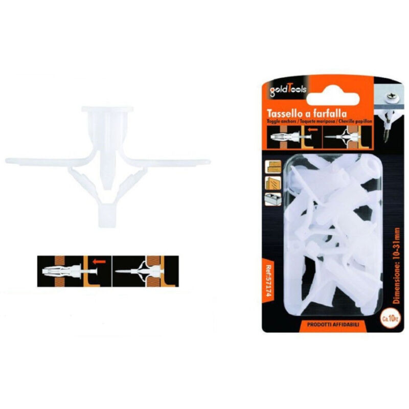 foto del prodotto trade shop traesio kaela set 10 pezzi tasselli tassello a farfalla espansione a molla 10 31 mm viti 57174 