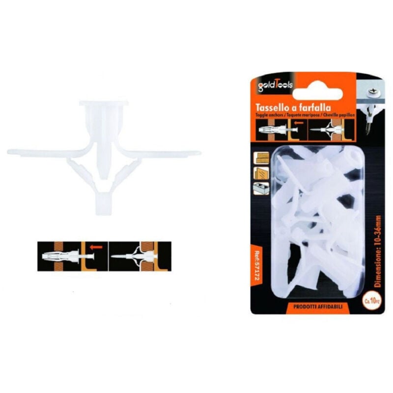 foto del prodotto trade shop traesio kaela set 10 pezzi tasselli tassello a farfalla espansione a molla 10 36 mm viti 57172 