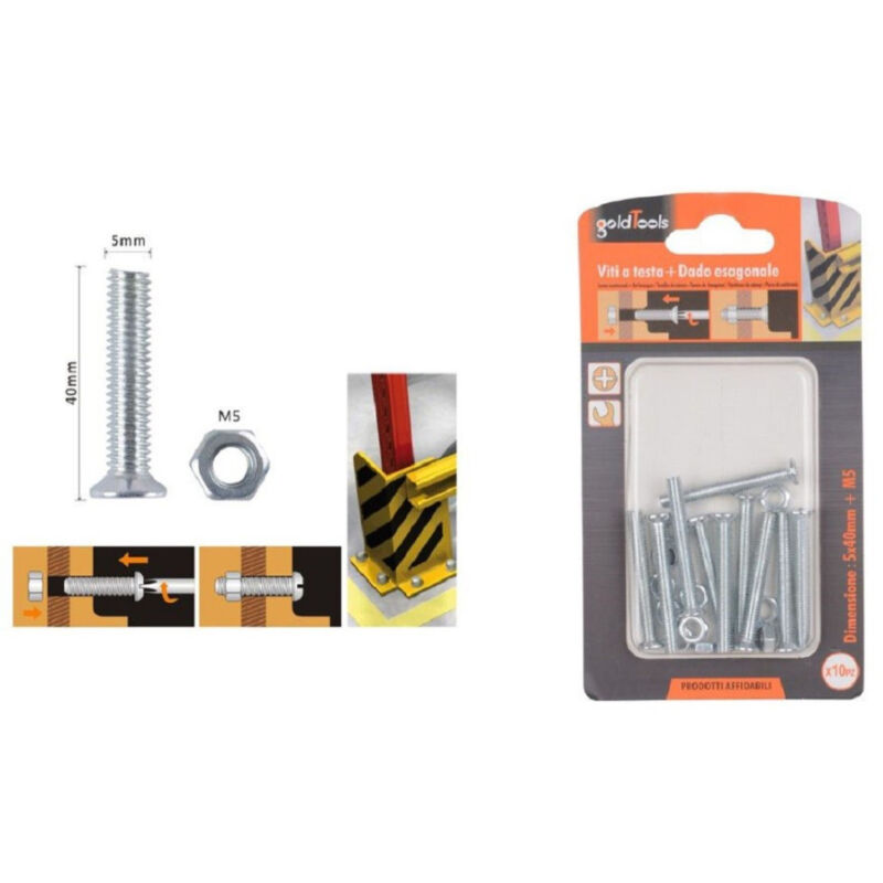foto del prodotto trade shop traesio kaela set 10 pezzi viti vite testa a croce piatta 5x40 mm con dado esagonale m5 90941 