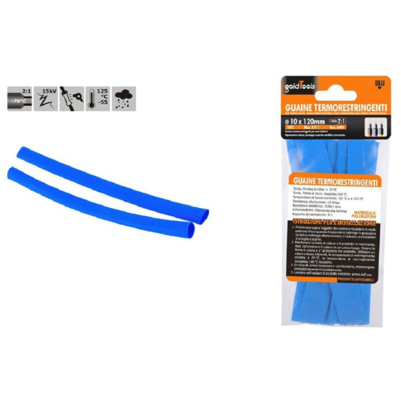 foto del prodotto trade shop traesio kaela set 10 pz guaine termorestringenti termoretrattili blu 10x120 mm per cavi 57080 