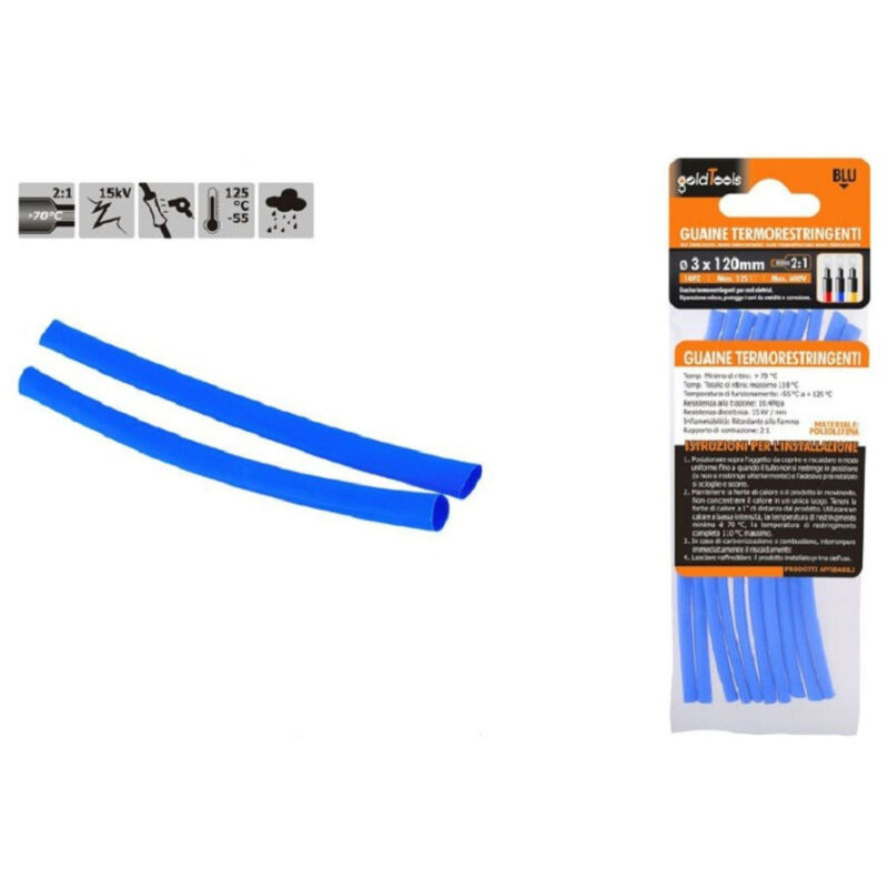 foto del prodotto trade shop traesio kaela set 10 pz guaine termorestringenti termoretrattili blu 3 x 120 mm per cavi 57077 