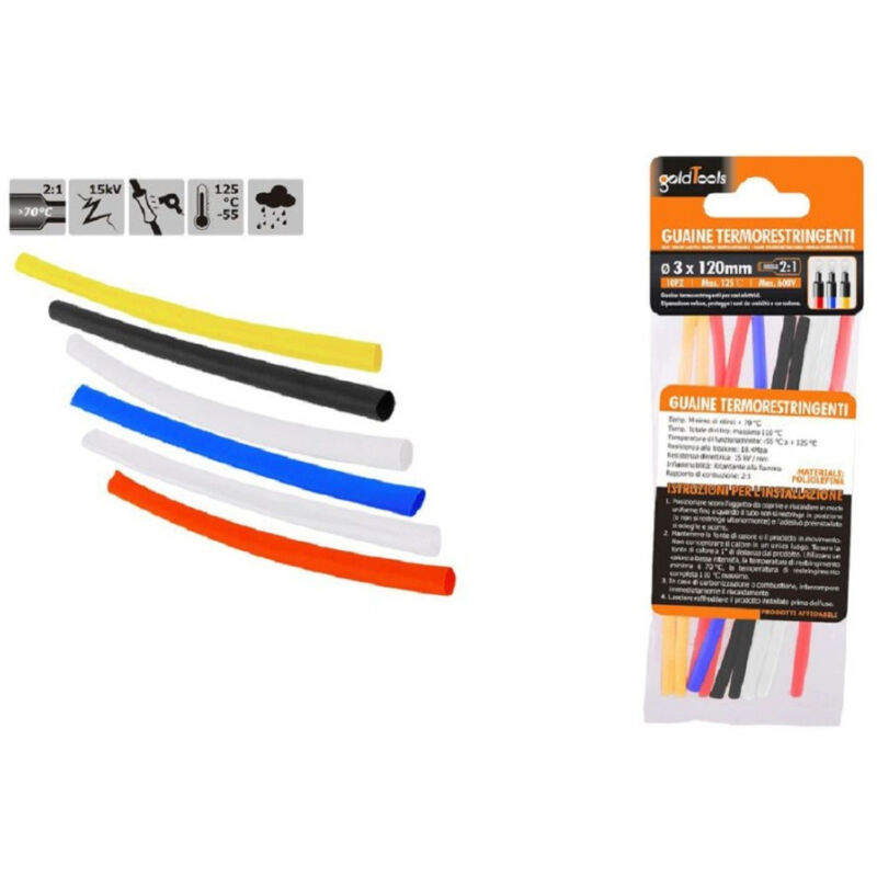 foto del prodotto trade shop traesio kaela set 10 pz guaine termorestringenti termoretrattili colorate 3x120mm cavi 57092 