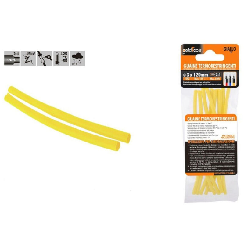foto del prodotto trade shop traesio kaela set 10 pz guaine termorestringenti termoretrattili gialle 3x120mm per cavi 57087 