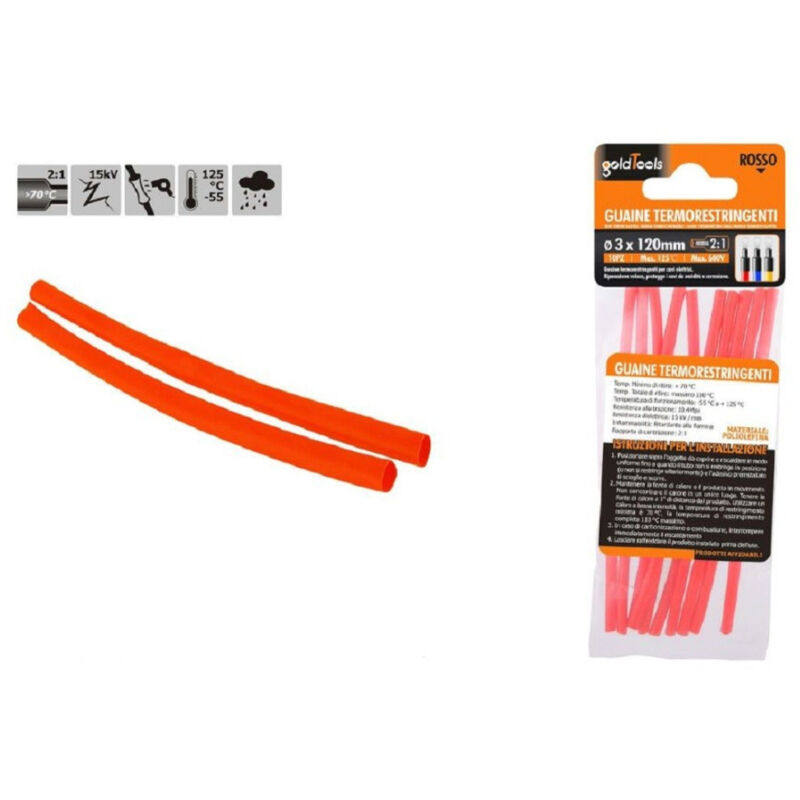 foto del prodotto trade shop traesio kaela set 10 pz guaine termorestringenti termoretrattili rosse 3x120 mm per cavi 57082 