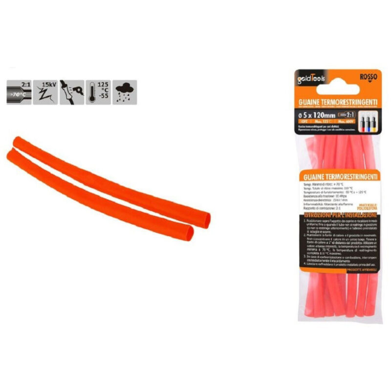 foto del prodotto trade shop traesio kaela set 10 pz guaine termorestringenti termoretrattili rosse 5x120 mm per cavi 57083 