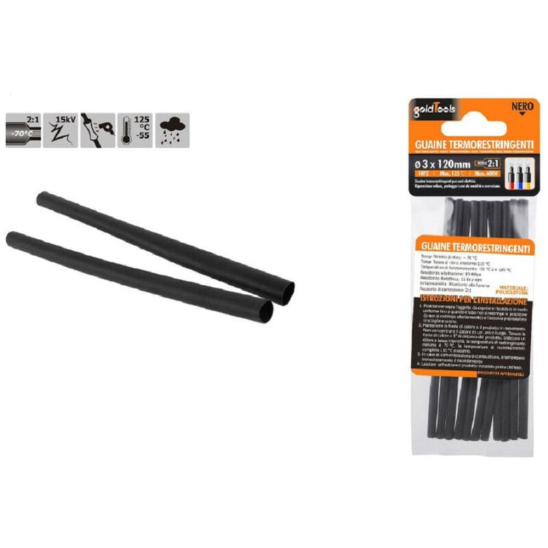 foto del prodotto trade shop traesio kaela set 10 pz guaine termorestringenti tubi termoretrattili neri 3x120mm cavi 57062 