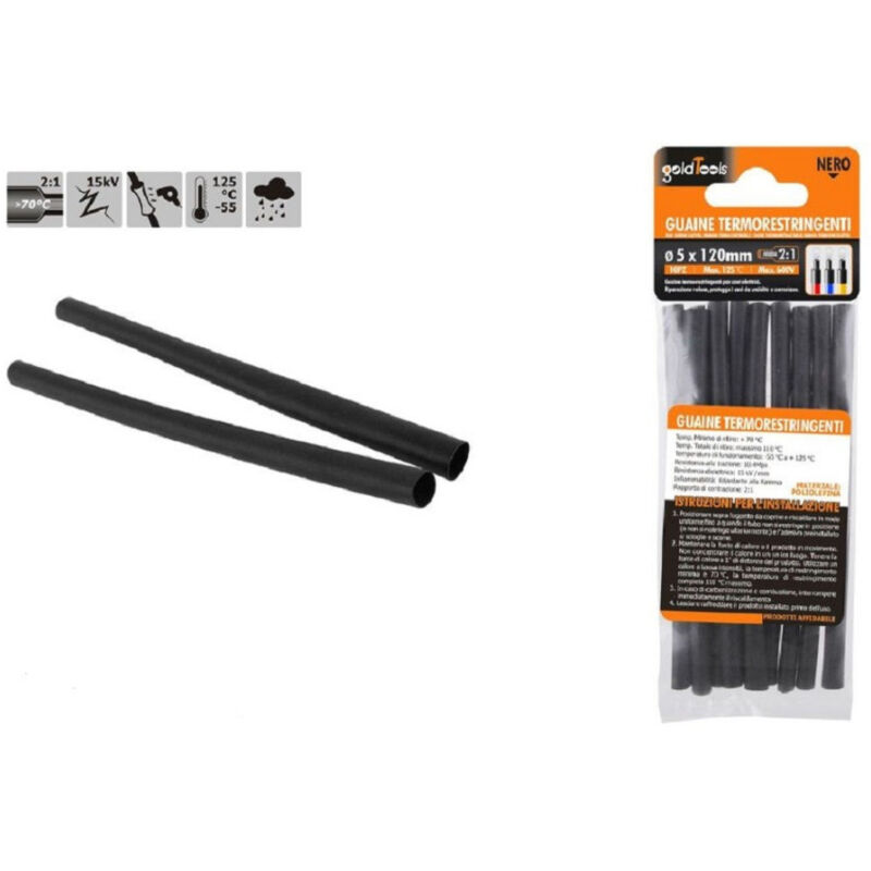 foto del prodotto trade shop traesio kaela set 10 pz guaine termorestringenti tubi termoretrattili neri 5x120 mm cavi 57063 