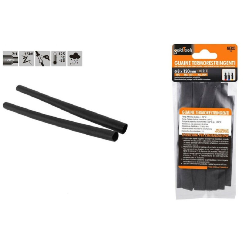 foto del prodotto trade shop traesio kaela set 10 pz guaine termorestringenti tubi termoretrattili neri 8x120 mm cavi 57064 