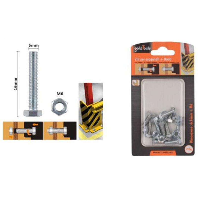 foto del prodotto trade shop traesio kaela set 10 pz vite viti per esterno a testa esagonali 6x16mm con dadi dado m6 90914 