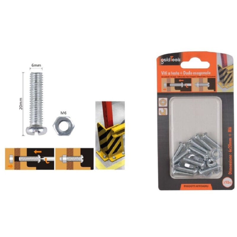 foto del prodotto trade shop traesio kaela set 10 pz viti vite testa a croce tonda 6x20 mm con dadi dado esagonale m6 90976 