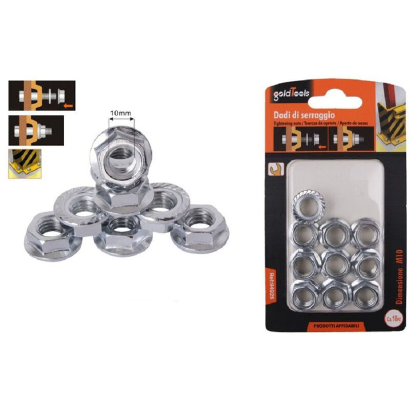 foto del prodotto trade shop traesio kaela set 10pz dado esagonale flangiato dadi di serraggio m10 bulloni vite 10mm 94925 