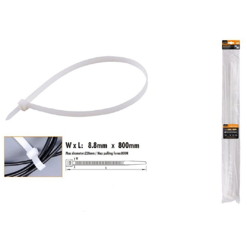 foto del prodotto trade shop traesio kaela set 10pz fascette cavi cavo bianco stringenti in plastica nylon 8.8x800 mm 92377 