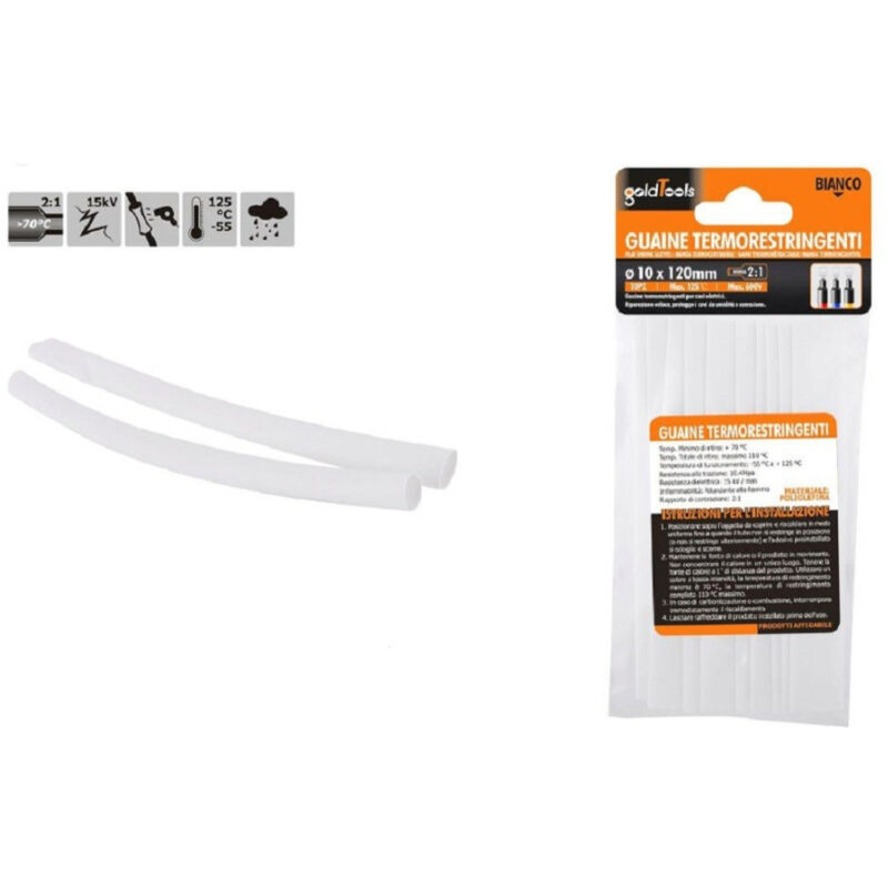 foto del prodotto trade shop traesio kaela set 10pz guaine termorestringenti termoretrattili bianche 10 x 120 mm cavi 57070 