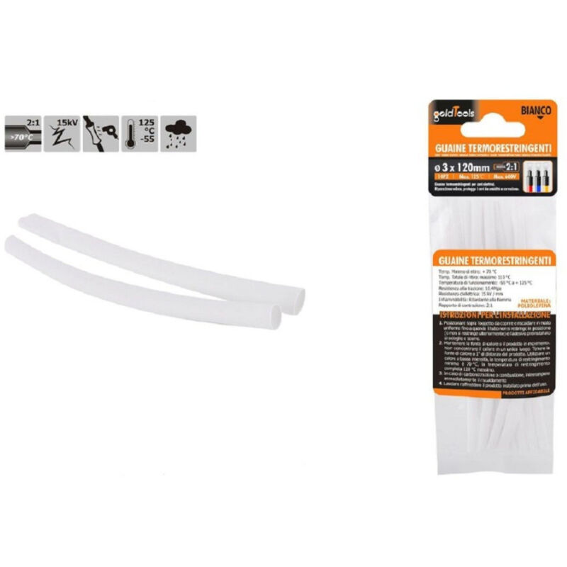 foto del prodotto trade shop traesio kaela set 10pz guaine termorestringenti termoretrattili bianche 3x120mm per cavi 57067 