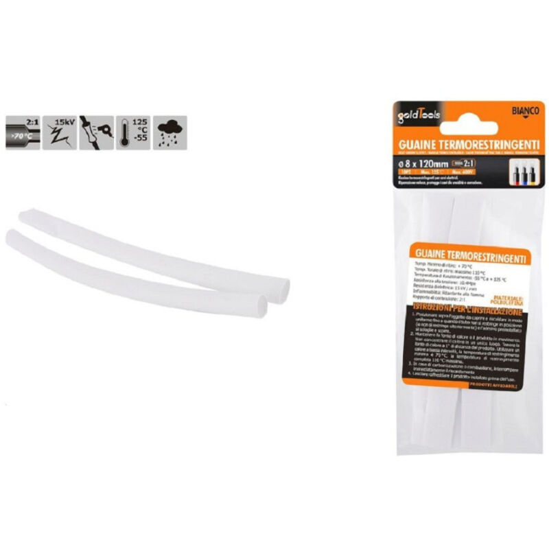 foto del prodotto trade shop traesio kaela set 10pz guaine termorestringenti termoretrattili bianche 8x120mm per cavi 57069 