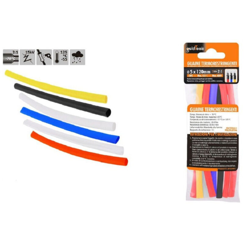 foto del prodotto trade shop traesio kaela set 10pz guaine termorestringenti termoretrattili colorate 5 x 120 mm cavi 57093 