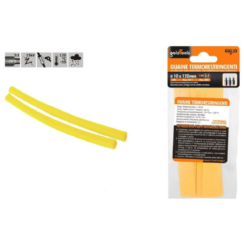 foto del prodotto trade shop traesio kaela set 10pz guaine termorestringenti termoretrattili gialle 10x120mm per cavi 57090 