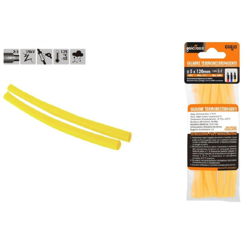 foto del prodotto trade shop traesio kaela set 10pz guaine termorestringenti termoretrattili gialle 5x120 mm per cavi 57088 