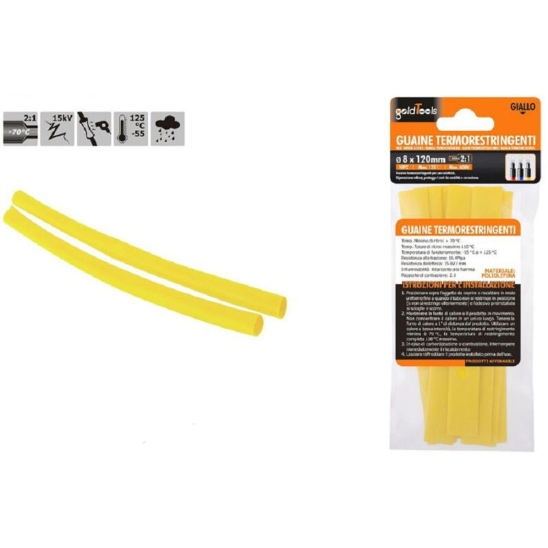 foto del prodotto trade shop traesio kaela set 10pz guaine termorestringenti termoretrattili gialle 8x120 mm per cavi 57089 
