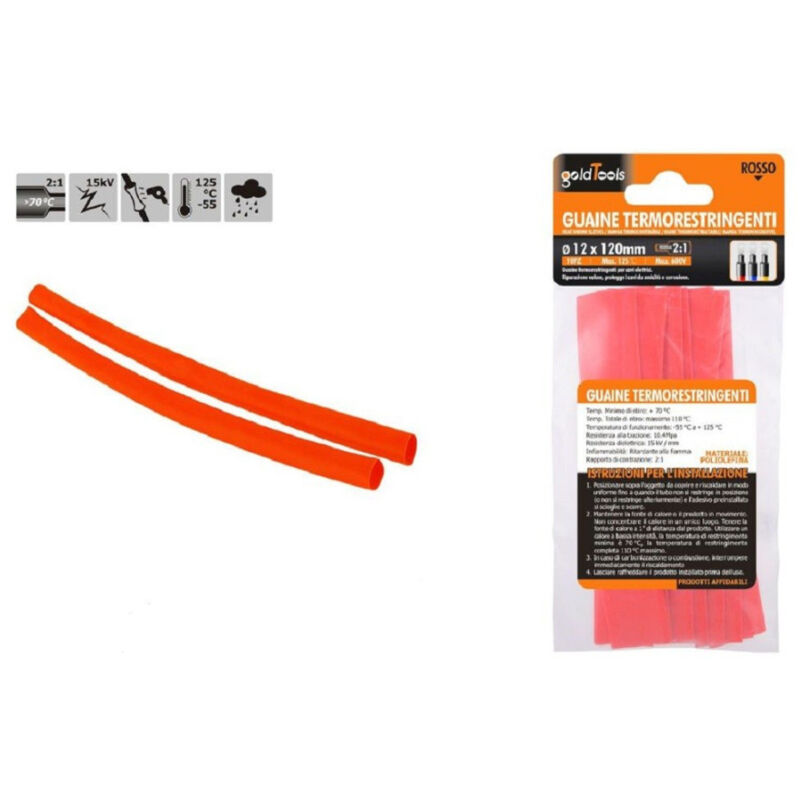 foto del prodotto trade shop traesio kaela set 10pz guaine termorestringenti termoretrattili rosse 12x120mm per cavi 57086 