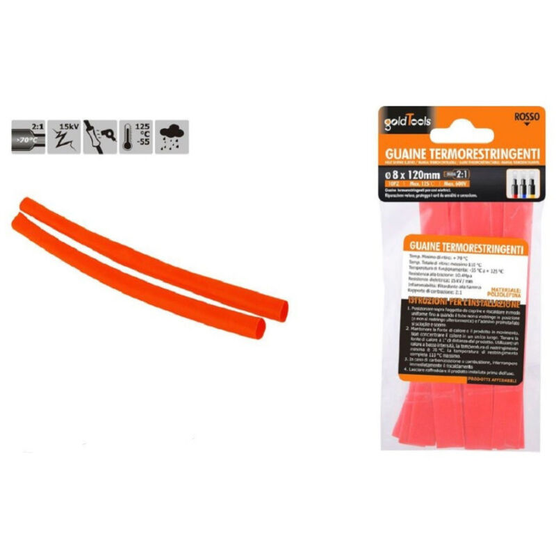 foto del prodotto trade shop traesio kaela set 10pz guaine termorestringenti termoretrattili rosse 8x120 mm per cavi 57084 