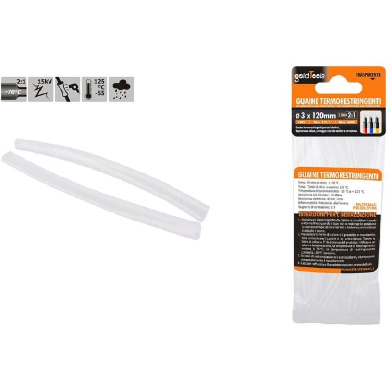 foto del prodotto trade shop traesio kaela set 10pz guaine termorestringenti termoretrattili trasparenti 3x120mm cavi 57072 