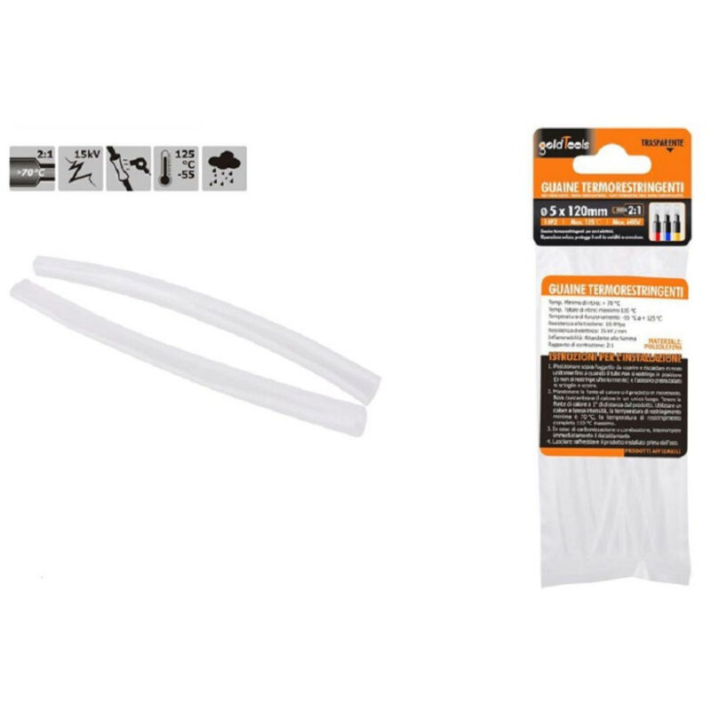 foto del prodotto trade shop traesio kaela set 10pz guaine termorestringenti termoretrattili trasparenti 5x120mm cavi 57073 