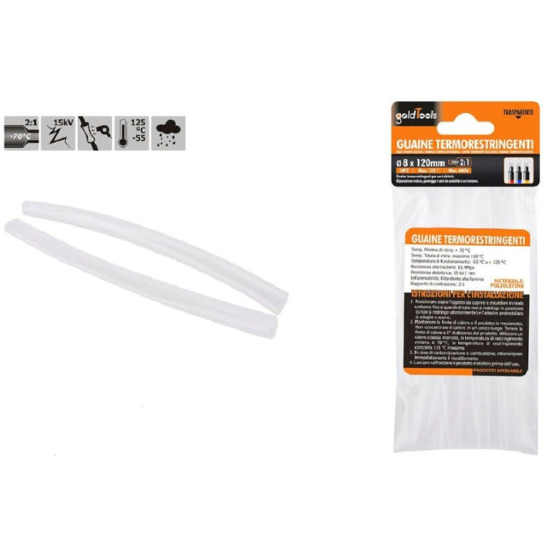 foto del prodotto trade shop traesio kaela set 10pz guaine termorestringenti termoretrattili trasparenti 8x120mm cavi 57074 