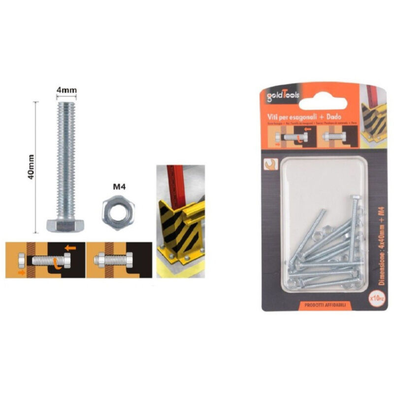 foto del prodotto trade shop traesio kaela set 10pz vite viti per esterno a testa esagonali 4 x 40mm con dadi dado m4 90907 