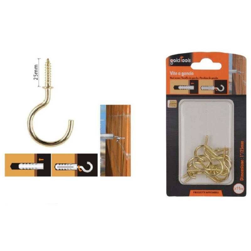 foto del prodotto trade shop traesio kaela set 11 pezzi vite a gancio 1 25 mm viti autofilettanti dorate per legno 90807 