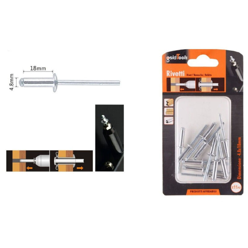 foto del prodotto trade shop traesio kaela set 11pz rivetti rivetto 4.8x18mm accessori bricolage ferramenta fai da te 90823 