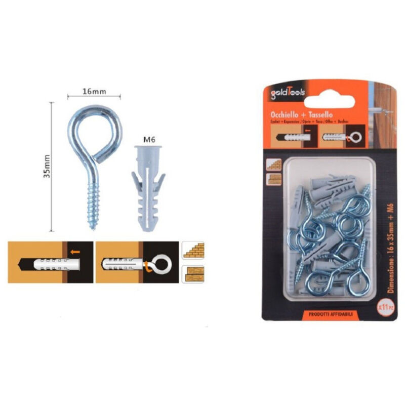 foto del prodotto trade shop traesio kaela set 11pz vite a occhiello chiuso 16x35mm tasselli con alette tassello m6 90726 