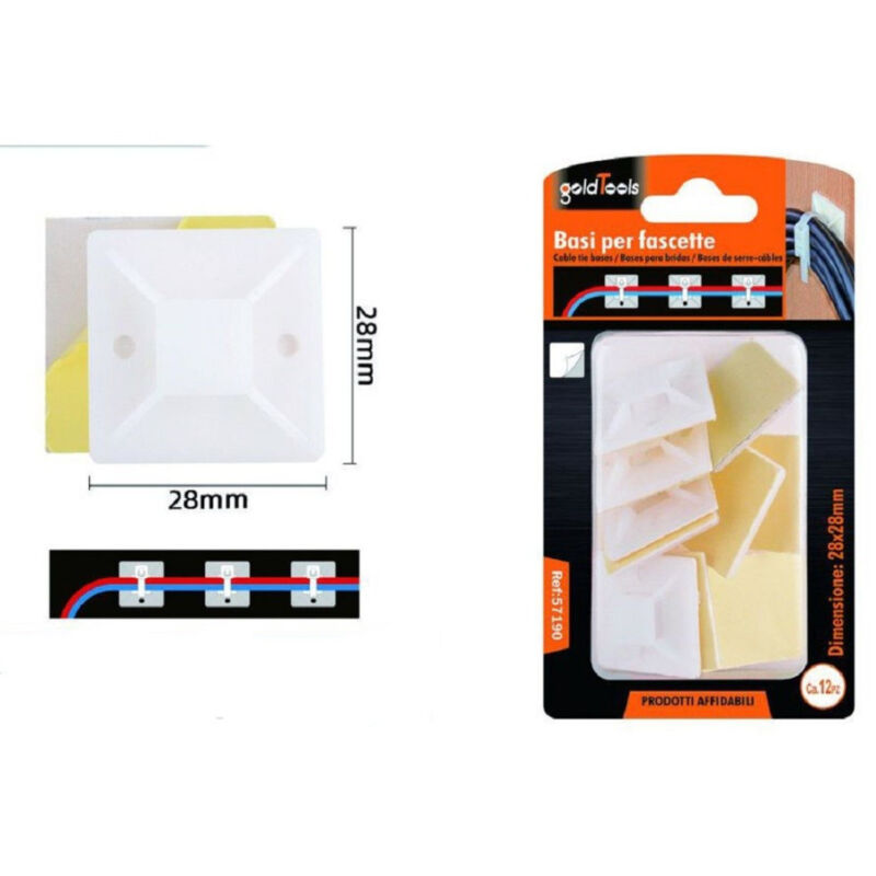 foto del prodotto trade shop traesio kaela set 12 pezzi basi passante per fissaggio fascette supporto adesivo 28x28mm 57190 