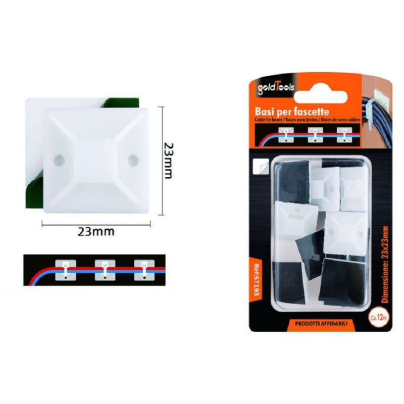 foto del prodotto trade shop traesio kaela set 12 pezzi basi per fissaggio fascette passante supporto adesivo 23x23mm 57193 