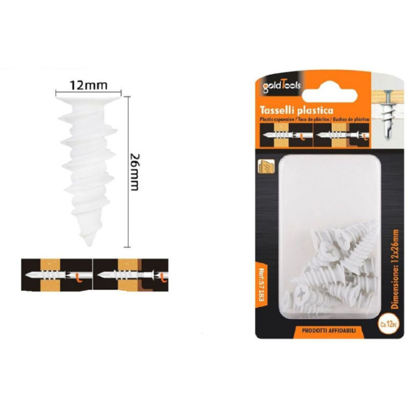 foto del prodotto trade shop traesio kaela set 12 pezzi tasselli in plastica tassello fischer fissaggio viti 12x26mm 57183 