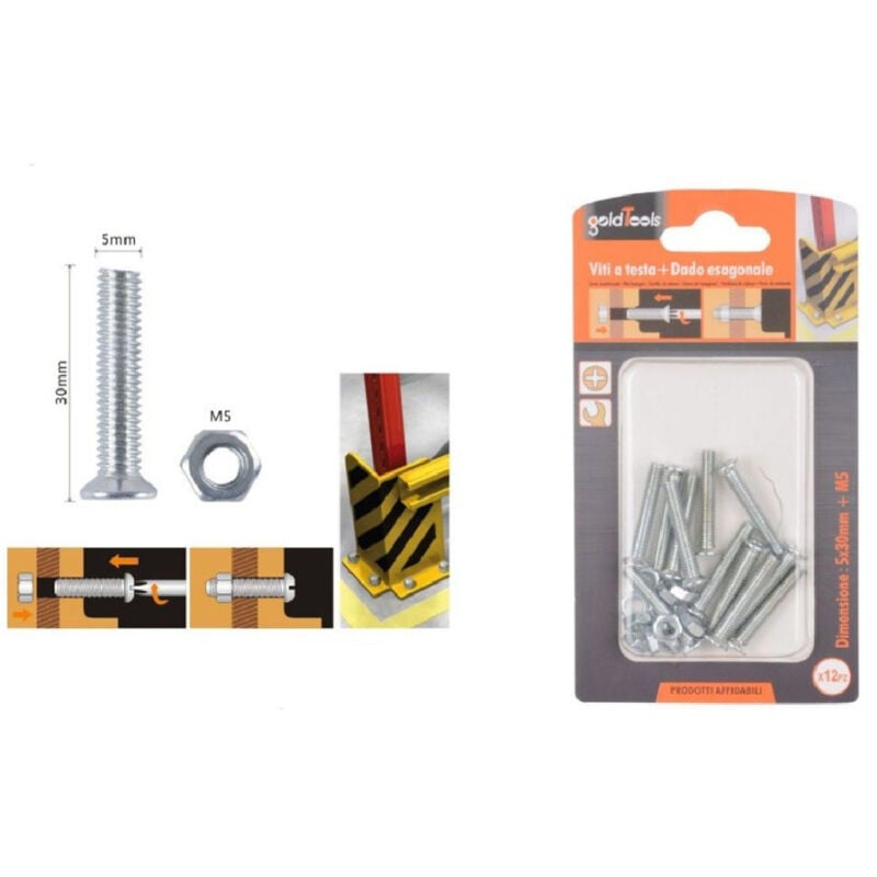 foto del prodotto trade shop traesio kaela set 12 pezzi viti vite testa a croce piatta 5x30 mm con dado esagonale m5 90940 